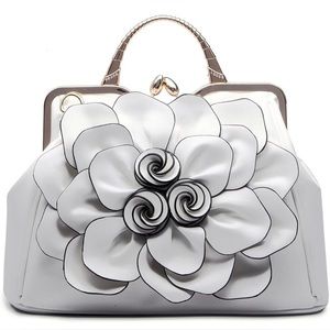 Exquisite Leather Flower Kiss-Lock Handbag